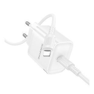 Мережевий Зарядний Пристрій Borofone BA84A 1USB-C PD/QC 30W+Type-C to Lightning Бiлий 6941991117428 фото