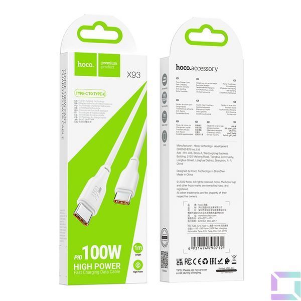 USB Hoco X93 Force 100W Type-C to Type-C Белый 6931474790712 фото