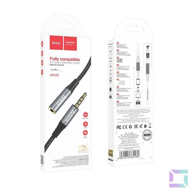 Aux Hoco UPA20 3.5 audio extension cable 2м Cерый 6931474762160 фото