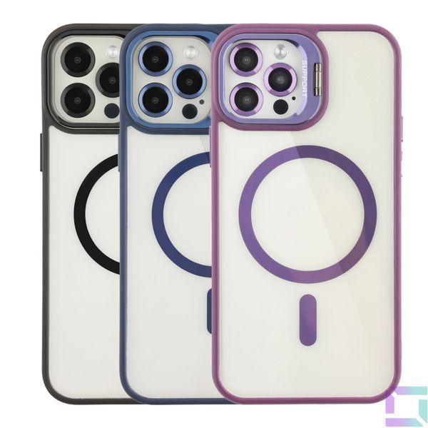 Чохол TPU+PC+Metal Stand Case with MagSafe and Camera Lenses для iPhone 12/12 Pro Dark Purple 2020000408116 фото