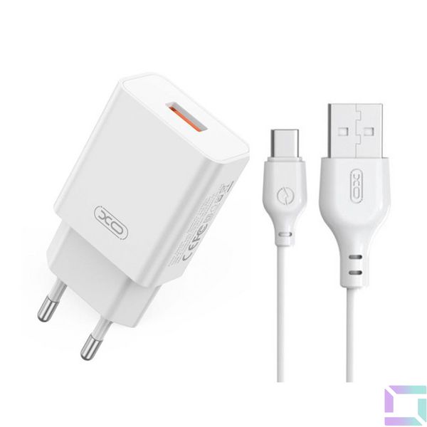 Сетевое Зарядное Устройство XO L127 1USB QC 18W+USB to Type-C Цвет Белый 6920680846931 фото