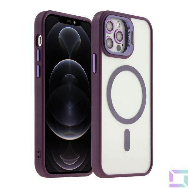 Чохол TPU+PC+Metal Stand Case with MagSafe and Camera Lenses для iPhone 12/12 Pro Dark Purple 2020000408116 фото