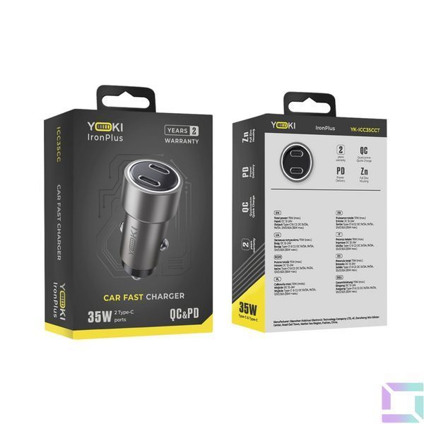Авто Зарядное Устройство Yoki YK-ICC35CСT IronPlus 2 Type-C PD&QC 35W Черный 6900002654000 фото