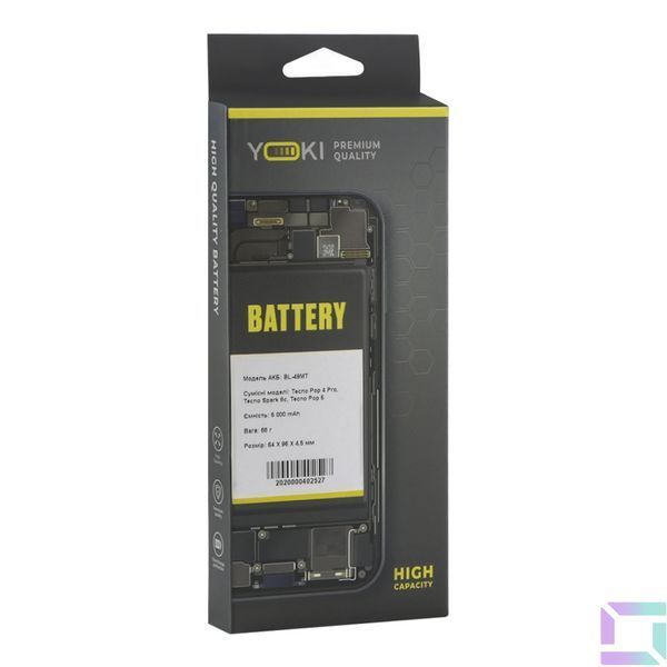 Акумулятор для Tecno Pop 4 Pro, Pop 5, Spark 7 Go, Spark 8C, Spark 9 Pro / BL-49MT Yoki 2020000402527 фото