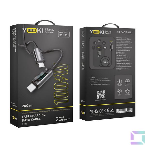 Кабель USB YOKI DISPLAY YK-DI88 Type-C to Type-C 100W 2m Колір Чорний 6907858579921 фото