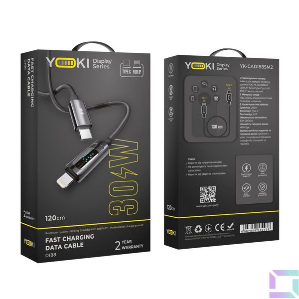 Кабель USB YOKI DISPLAY YK-DI88 Type-C to Lightning 30W 1.2m Колір Чорний 6907858579938 фото