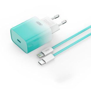 Мережевий Зарядний Пристрій XO CE18 1Type-C PD/QC 30W Type-C to Lightning Блакитний 6920680851737 фото