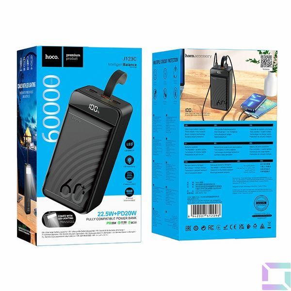 Універсальна Мобільна Батарея Power Bank Hoco J123C Element 22.5W+PD20W with digital display 60000 mAh Чорний 6942007612098 фото