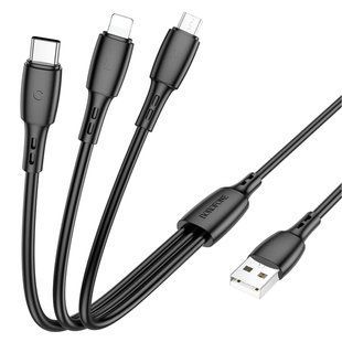 Кабель USB Borofone BX71 3-in-1 IP+Type-C+Micro Чорний 6974443384543 фото