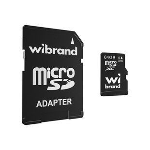 Карта Пам'яті Wibrand MicroSDHC 64gb UHS-1 10 Class & Adapter Чорний 4820124152074 фото