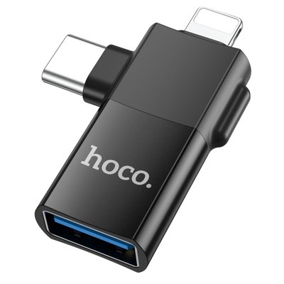 Перехідник Hoco UA17 iP male/Type-C male to USB female two-in-one Колір Чорний 6942007602303 фото