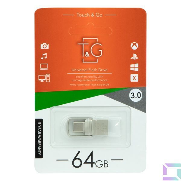 USB OTG флеш-накопичувач -Type C 64GB T&G металева серія 104 Сталевий 4711472589509 фото
