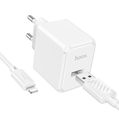 Мережевий Зарядний Пристрій Hoco CS11A 1USB 2.1A+USB to Lightning Колір Білий 6942007603577 фото