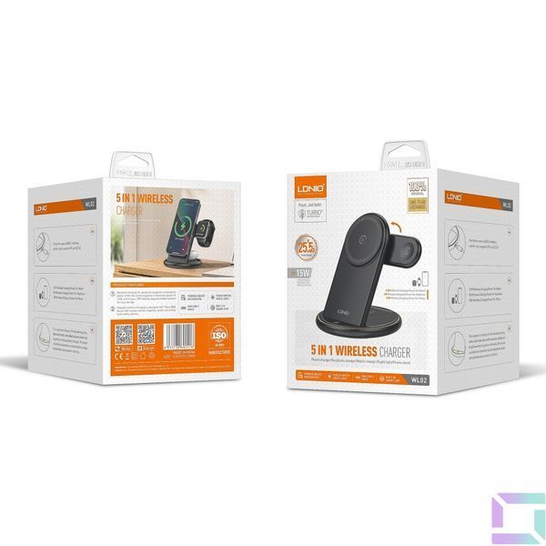 Бездротовий Зарядний Пристрій LDNIO WL02 5in1 25.5W For iWatch Чорний 6933138602416 фото