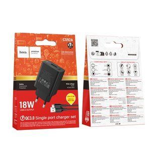 Мережевий Зарядний Пристрій Hoco CS92A 1USB QC 18W+USB to Micro Чорний 6942007671040 фото