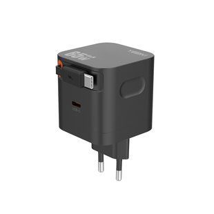 Мережевий Зарядний Пристрій Yoki TwistGanPro YK-GaN65TCC 1 Type-C+1 CableType-C PD&QC 65W Чорний 6912345678971 фото