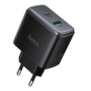 Мережевий Зарядний Пристрій Hoco C158A 1USB-C/1USB QC/PD45W GAN Чорний 6942007671965 фото