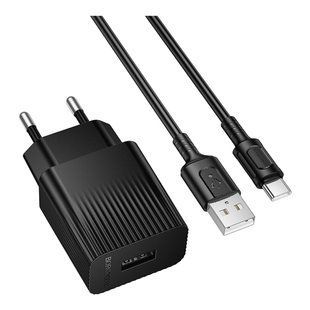 Мережевий Зарядний Пристрій Borofone BAS71A 1USB 2.1A+USB to Type-C Чорний 6941991122613 фото