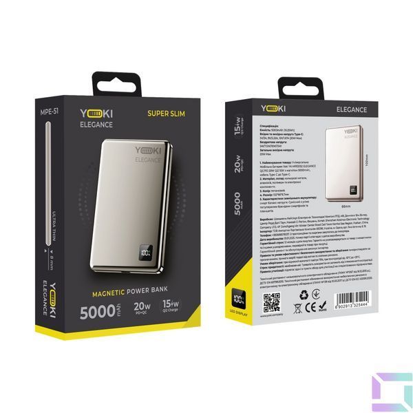 Магнітна Універсальна Мобільна Батарея YOKI ELEGANCE 15W 5000 mAh YK-MPE515 Titan 6902913325444 фото