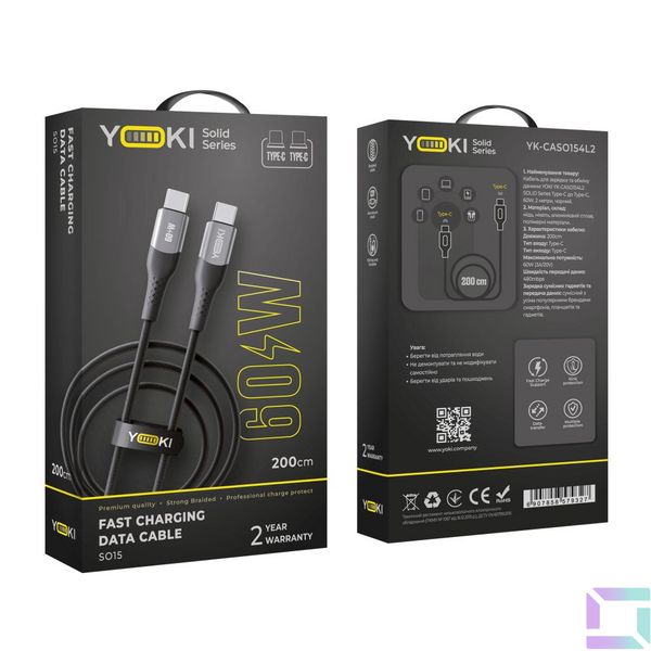 USB YOKI SOLID YK-SO15 Type-C to Type-C 60W 2m Цвет Черный 6907858579327 фото