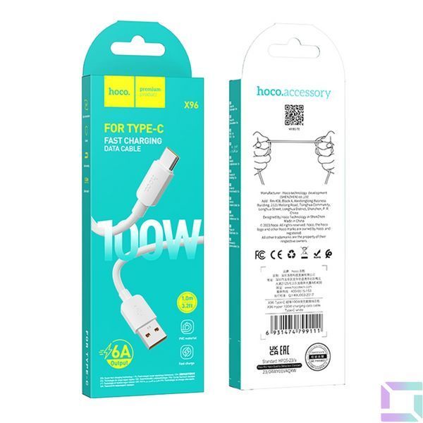 Кабель USB Hoco X96 Type-C 3A 0.25m Бiлий 6942007609418 фото
