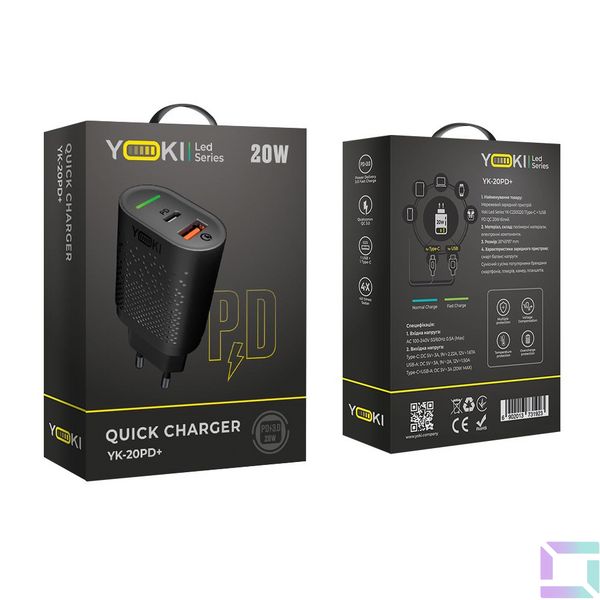 Мережевий зарядний пристрій Yoki Led Series YK-20PD+QC 20W Колір Бiлий 6902013731923 фото