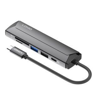 USB Hub LDNIO DS-56H Type-C To PD3.0*1(100W)+HDMI*1(4K@30hz)+USB2.0*1+SD+TF Сiрий 6933138602270 фото