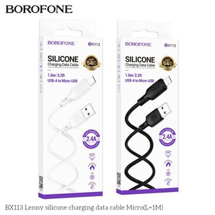 Кабель USB Borofone BX113 Silicone Micro 2.4A Колір Чорний 6941991115417 фото