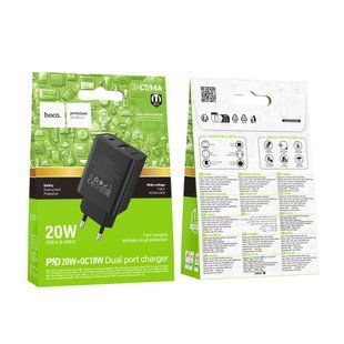 Мережевий Зарядний Пристрій Hoco CS94A 1USB-C/1USB PD/QC 20W Чорний 6942007671101 фото