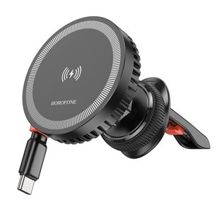 Автодержатель Borofone BH207 Mona Magnetic Wireless 15W Цвет Черный 6941991108617 фото