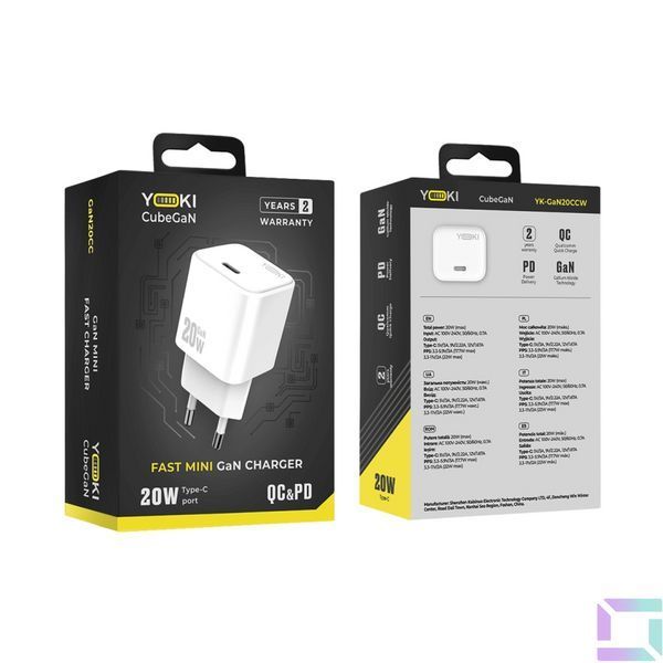Мережевий Зарядний Пристрій Yoki CubeGaN YK-GaN20CC Type-C PD&QC 20W Бiлий 6912345678988 фото