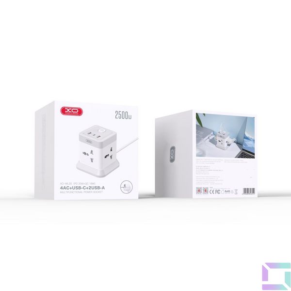 Мережевий Подовжувач XO WL20 20W Square Socket 4AC +USB-A+1USB-C PD/QC 2m Колір Бiлий 6920680846054 фото