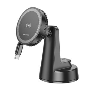 Автодержатель Borofone BH208 Mona Magnetic Wireless 15W Цвет Черный 6941991108624 фото