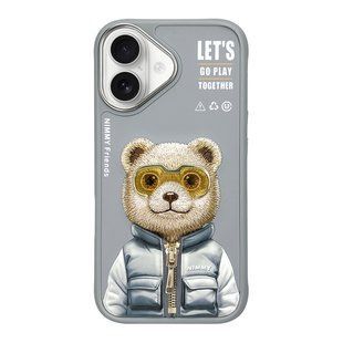 Чехол TPU+PC Nimmy 3D with Metal Buttons для iPhone 16 Bear Grey 6971080319488 фото