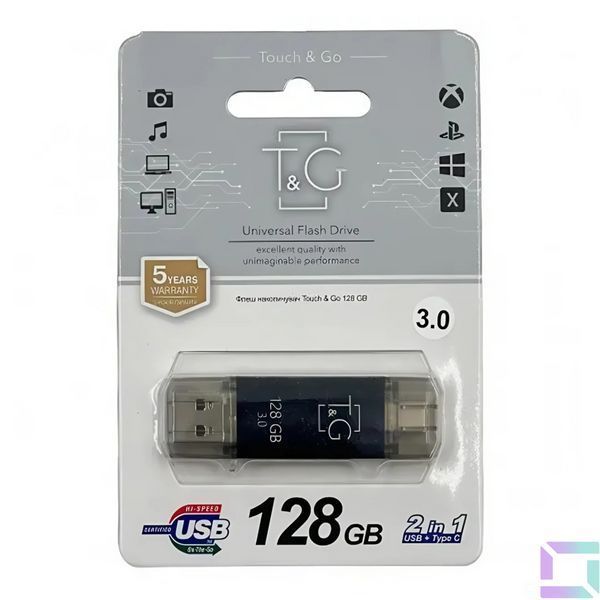 USB Flash Drive 3.0 T&G 128gb USB/Type C 009 Чорний 4719303953611 фото