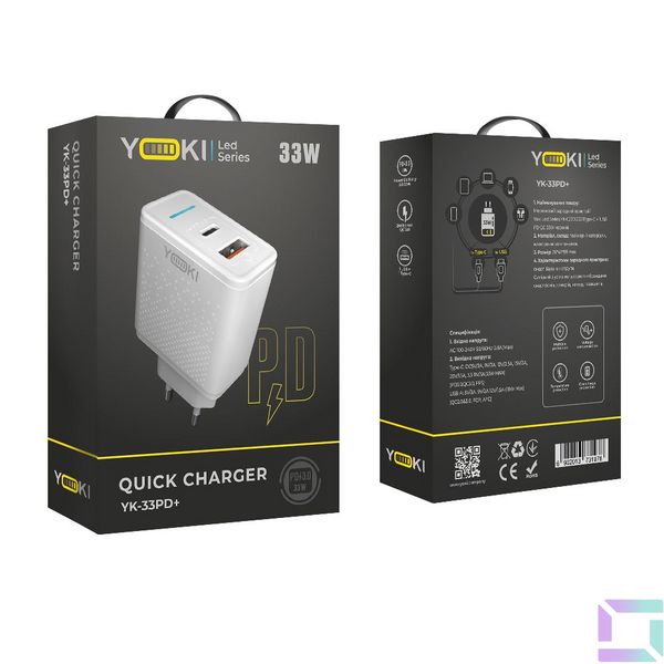 Мережевий зарядний пристрій Yoki Led Series YK-33PD+QC 33W Колір Бiлий 6902013731985 фото