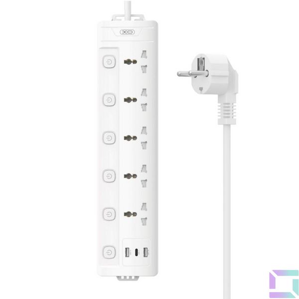 Мережевий Подовжувач XO WL19 5AC+USB-A+1USB-C 2m Колір Бiлий 6920680845989 фото