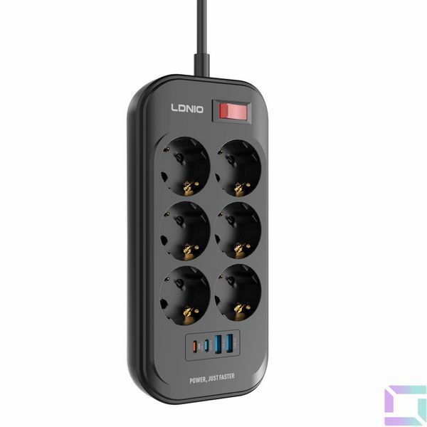 Мережевий Подовжувач LDNIO SE6403C 2USB-A / 2USB-C / 6-Sockets QC/PD20W 2m Чорний 6933138603901 фото