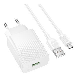 Мережевий Зарядний Пристрій Borofone BAS72A 1USB QC 18W+USB to Micro Білий 6941991122668 фото