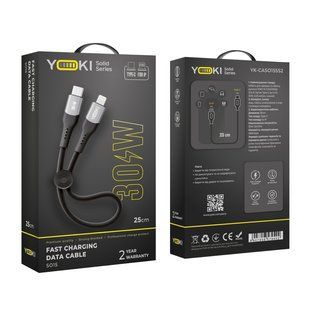 Кабель USB YOKI SOLID YK-SO15 Type-C to Lightning 30W 0.25m Чорний 6907858579402 фото