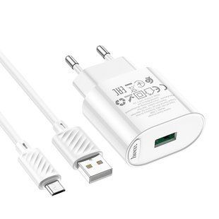 Мережевий Зарядний Пристрій Hoco C109A 1USB QC 18W+USB to Micro Бiлий 6931474784827 фото