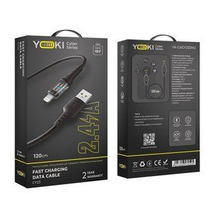 Кабель USB YOKI CYBER YK-CY23 Lightning 2.4A 1.2m Чорний 6907858579525 фото