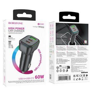 Автомобільний Зарядний Пристрій Borofone BZ28C 1USB/2USB-C QC/PD Total 60W Чорний 6941991110870 фото
