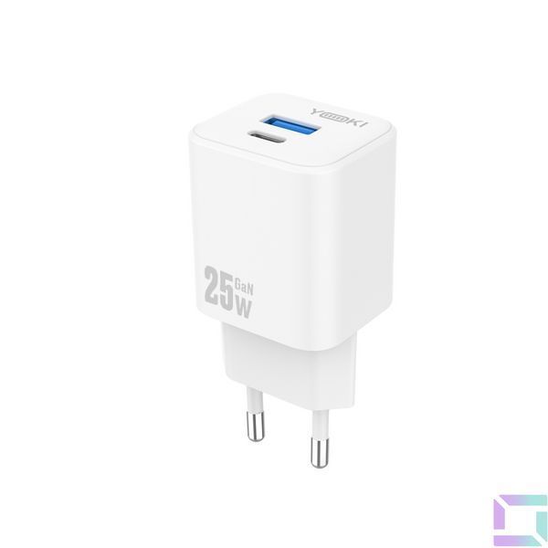 Сетевое Зарядное Устройство Yoki FluxGaN YK-GaN25FAC 1 Type-C+1USB PD&QC 25W Белый 6912345678117 фото