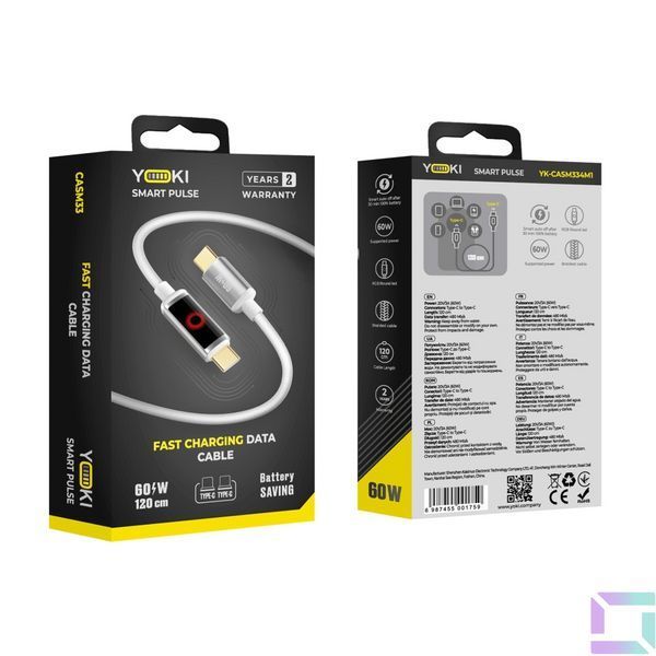 Кабель USB YOKI SM33 SMART PULSE Type-C to Type-C 60W 1.2m Білий 6987455001759 фото