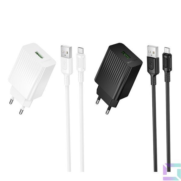 Мережевий Зарядний Пристрій Borofone BAS72A 1USB QC 18W+USB to Micro Білий 6941991122668 фото