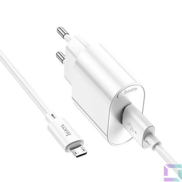 Мережевий Зарядний Пристрій Hoco C109A 1USB QC 18W+USB to Micro Бiлий 6931474784827 фото