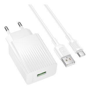 Мережевий Зарядний Пристрій Borofone BAS72A 1USB QC 18W+USB to Type-C Білий 6941991122682 фото