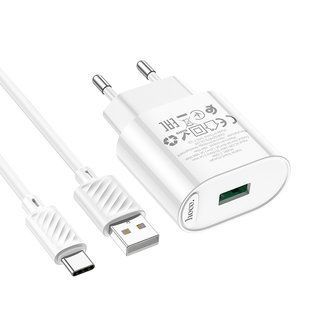 Мережевий Зарядний Пристрій Hoco C109A 1USB QC 18W+USB to Type-C Бiлий 6931474784834 фото