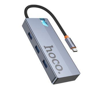 USB Hub Hoco HB50 Type-C 5-in-1 (HDTV+PD+USB3.0*3) Серый 6942007647298 фото